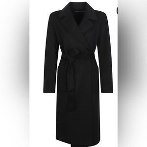 Ralph Lauren Classic Black Wrap Wool Belted Long Coat. Size Large